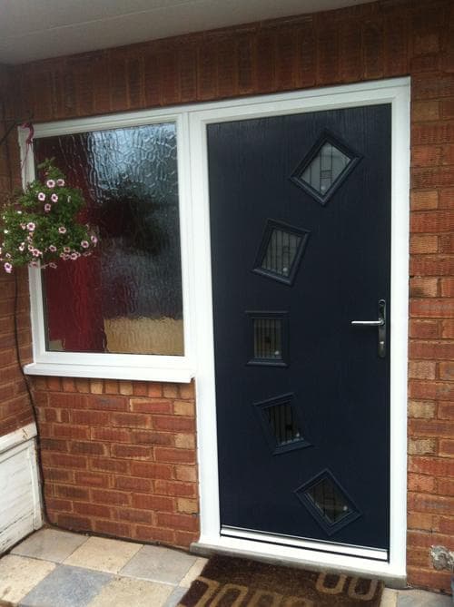 Navy composite door with diamond glazing pattern