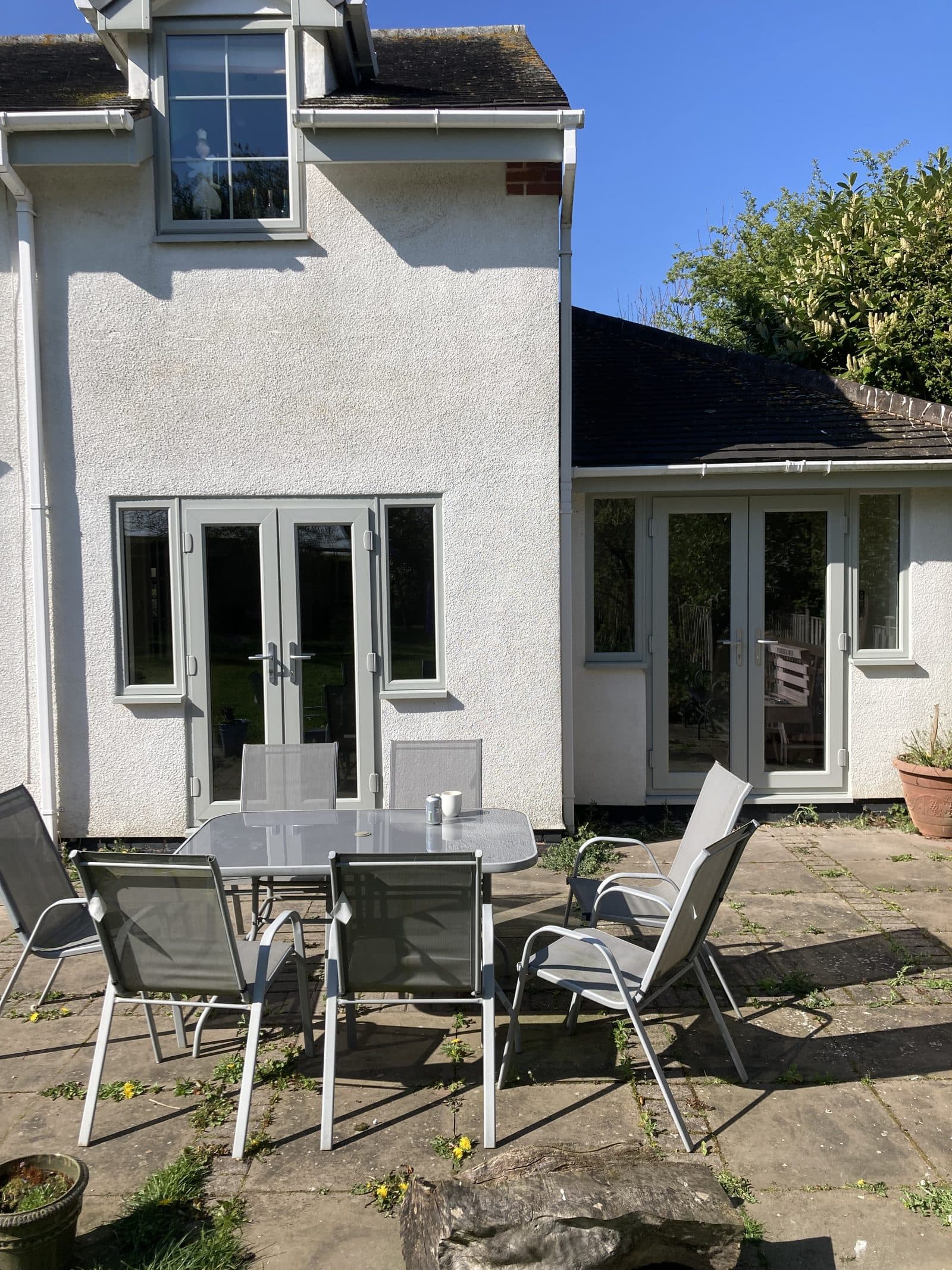 French doors fitted into a rendered extension